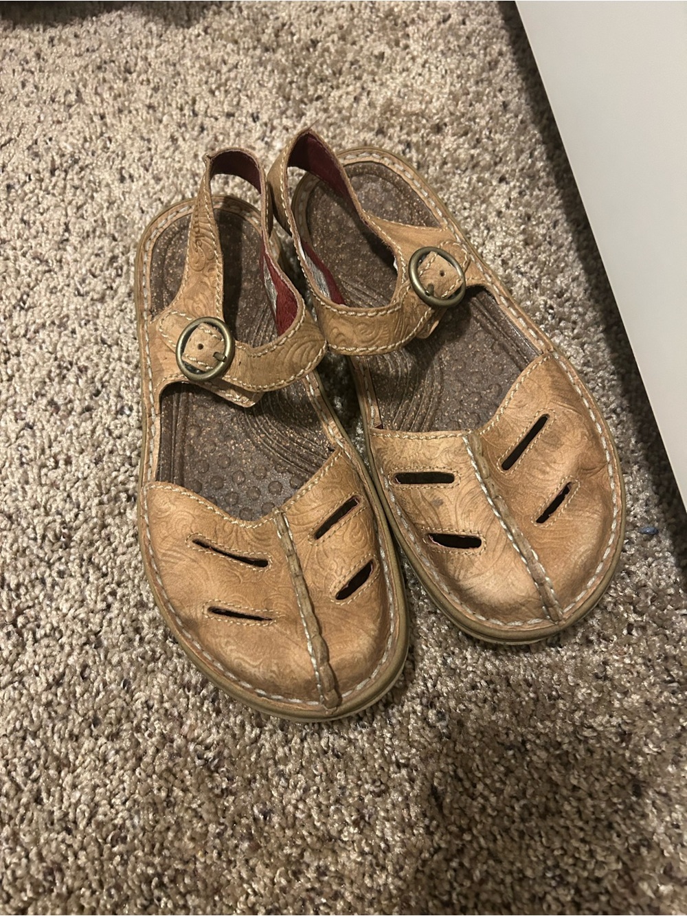 Womens SIMPLE Tan Leather Slingback Sandals - Closed Toe